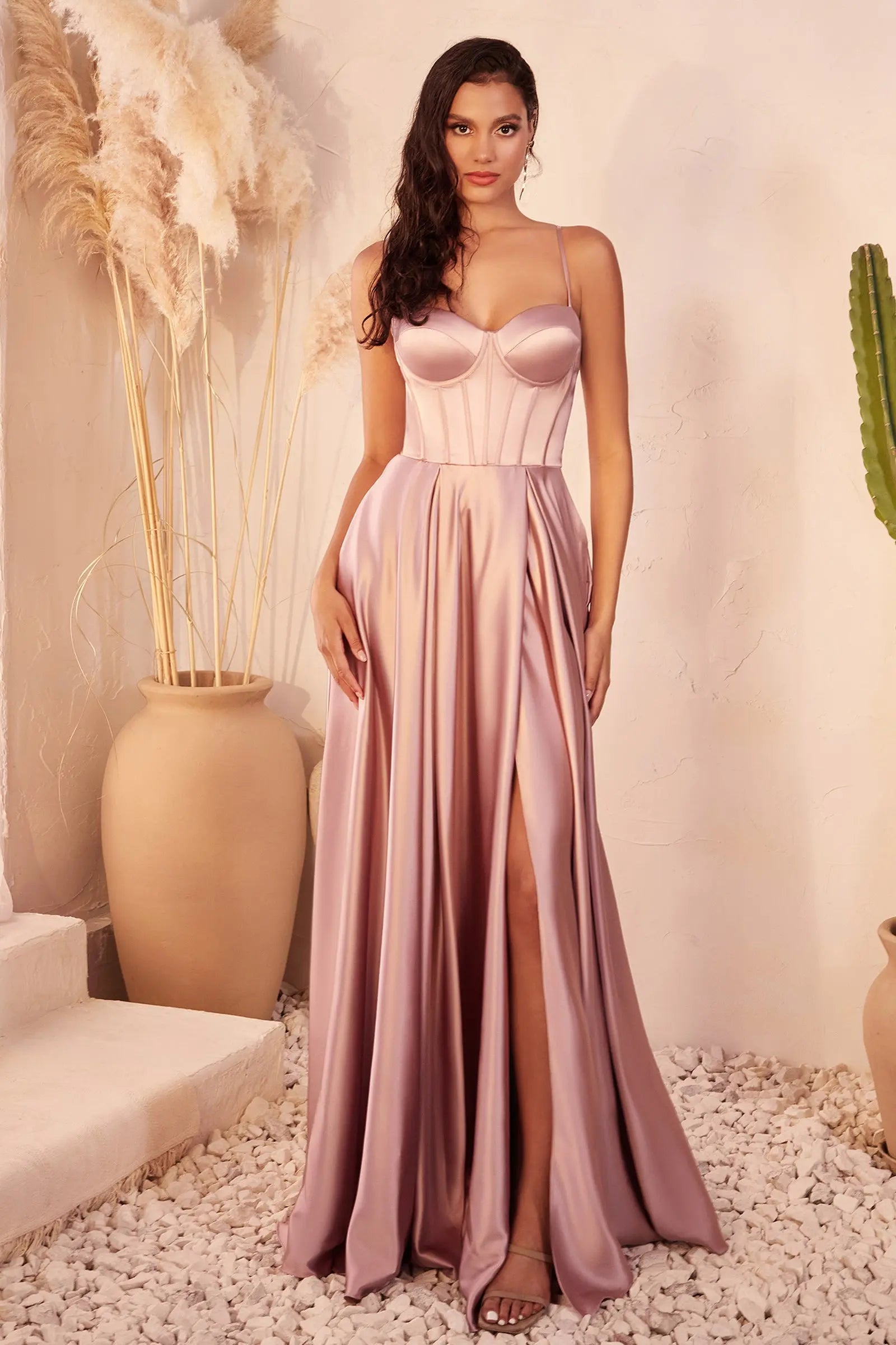 Ladivine CD337 A Line Satin Bustier Dress - NORMA REED