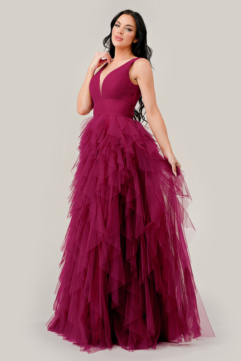 Ladivine CD343 Size 10 Red Sheer Corset Satin Slit Prom Dress Crystal V  Neck Strapless Gown Overskirt
