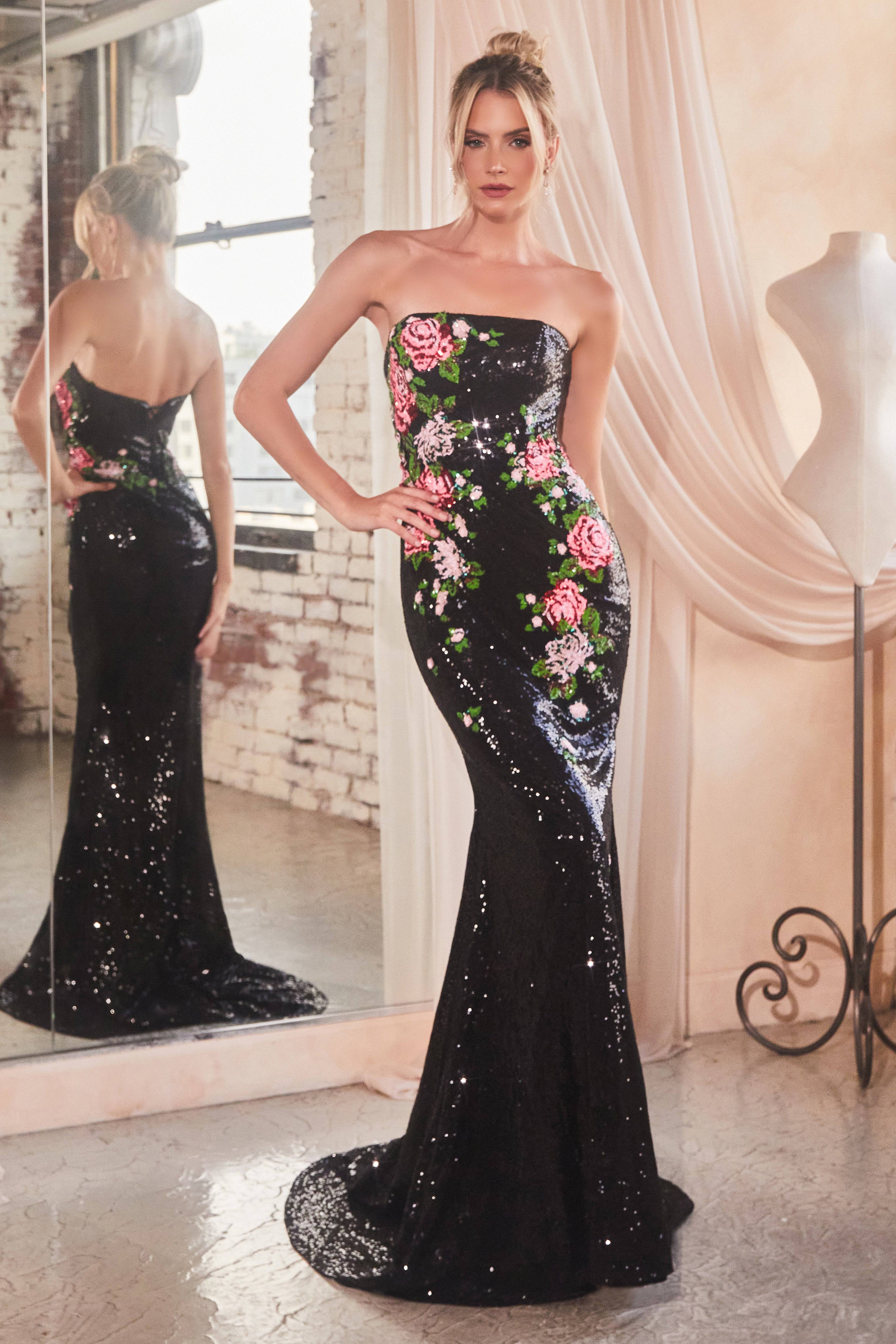 Black sequin strapless dress hotsell