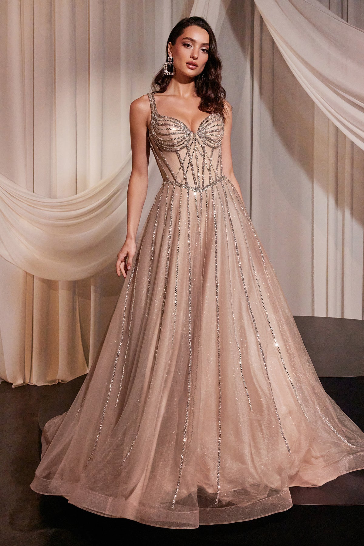 Ladivine CD849 Rose Champagne Crystal Gown