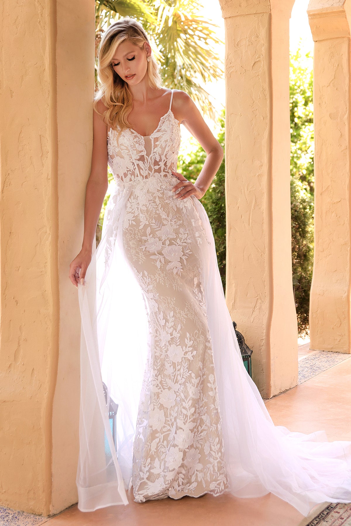 Ladivine CD931W Lace Wedding Gown with Overskirt