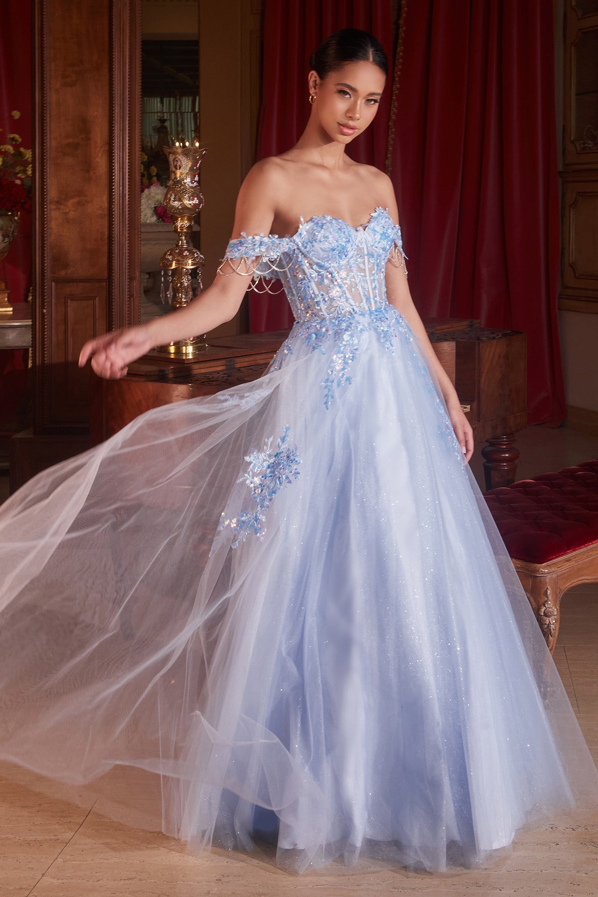 Cinderella Divine CDS490 Ladivine Off Shoulder Tulle Ball Gown - NORMA REED