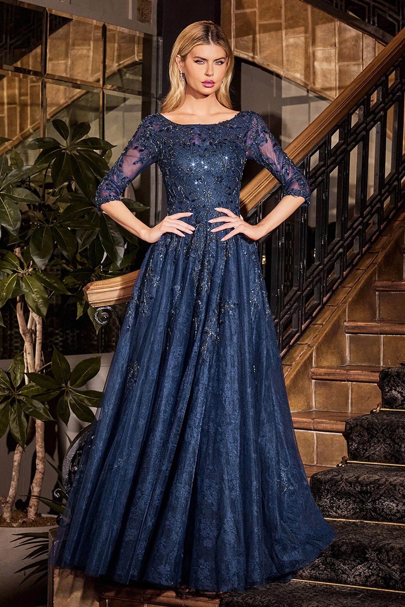 Ladivine CK2401 A Line Lace & Tulle Gown - NORMA REED