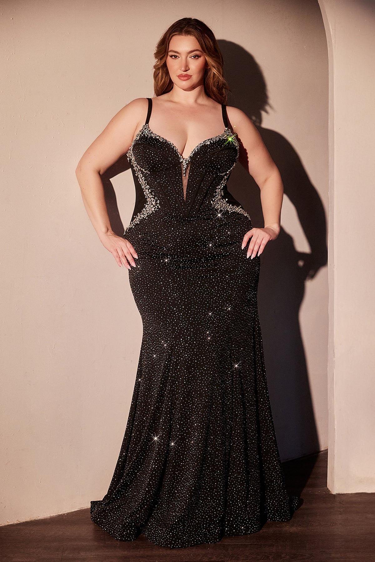 Ladivine CM365C Fitted Black Glimmering Dress