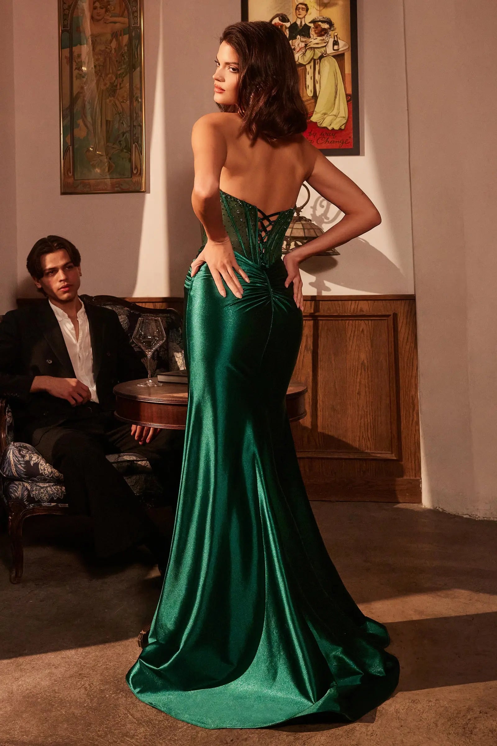 Ladivine CM378 Strapless Stretch Satin Corset Dress - NORMA REED