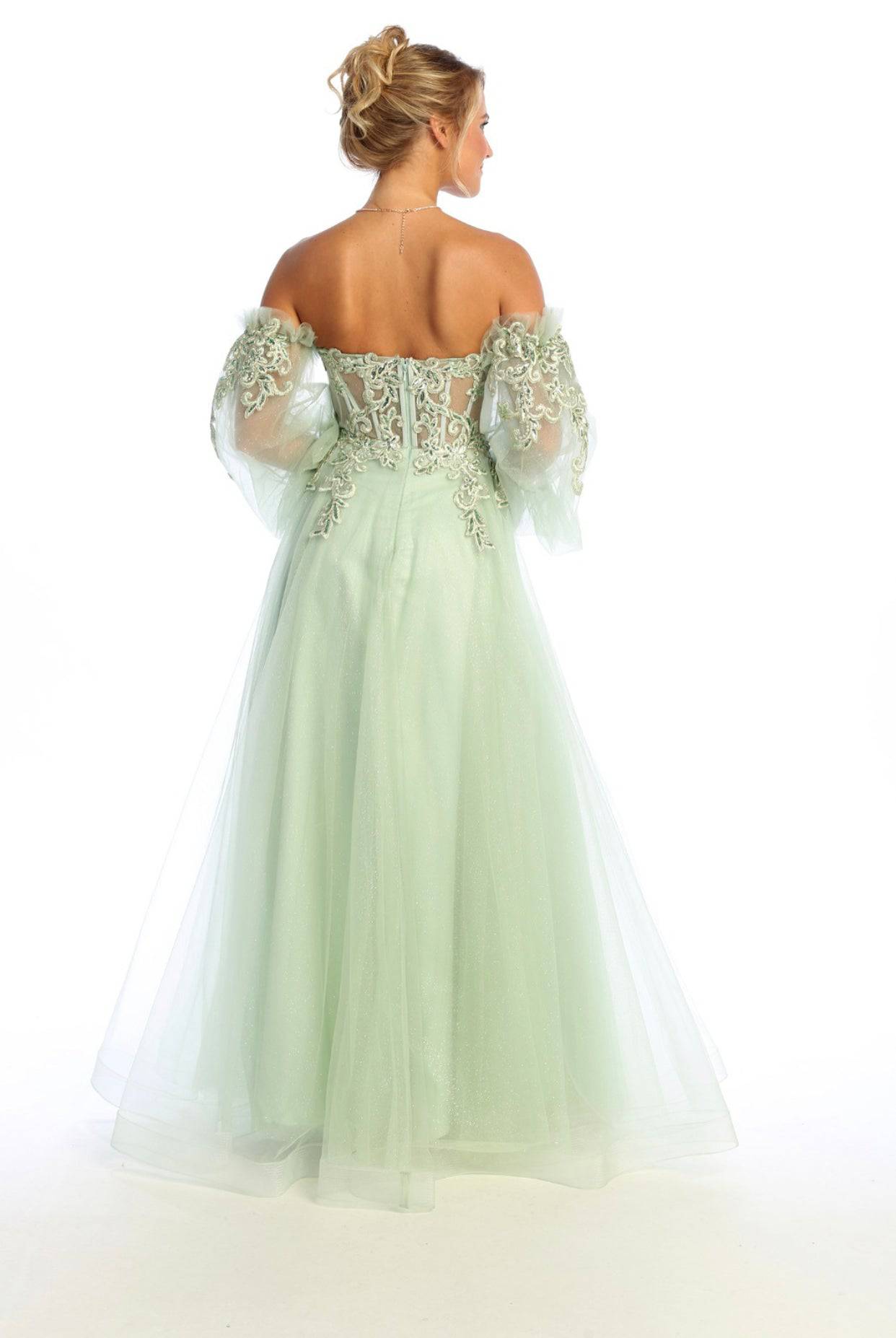 Stunning Corset Top Gown with Fitted Bodice and Fabric Sleeves