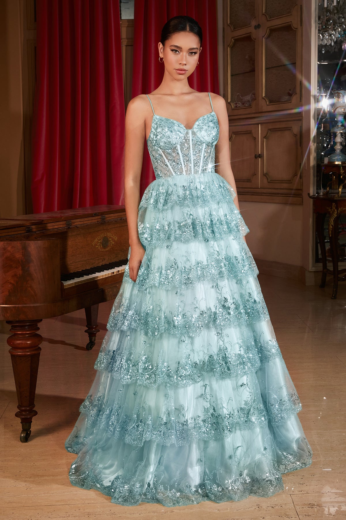 Cinderella Divine KV1108 Ladivine Tiered & Layered Sequin Corset Ball Gown - NORMA REED