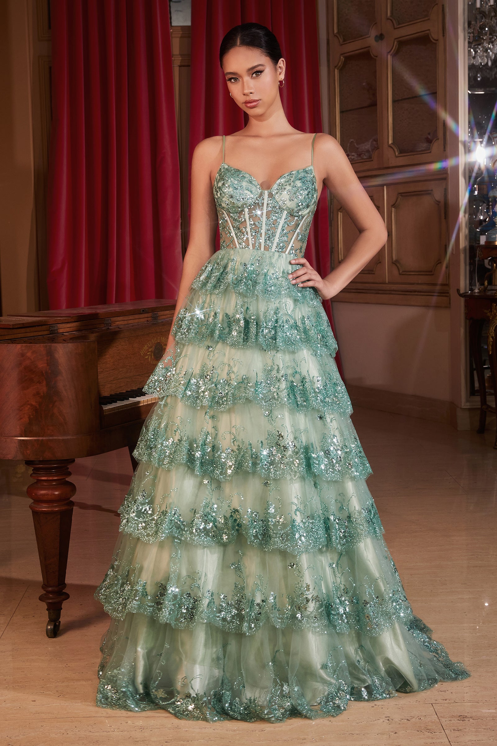 Cinderella Divine KV1108 Ladivine Tiered & Layered Sequin Corset Ball Gown