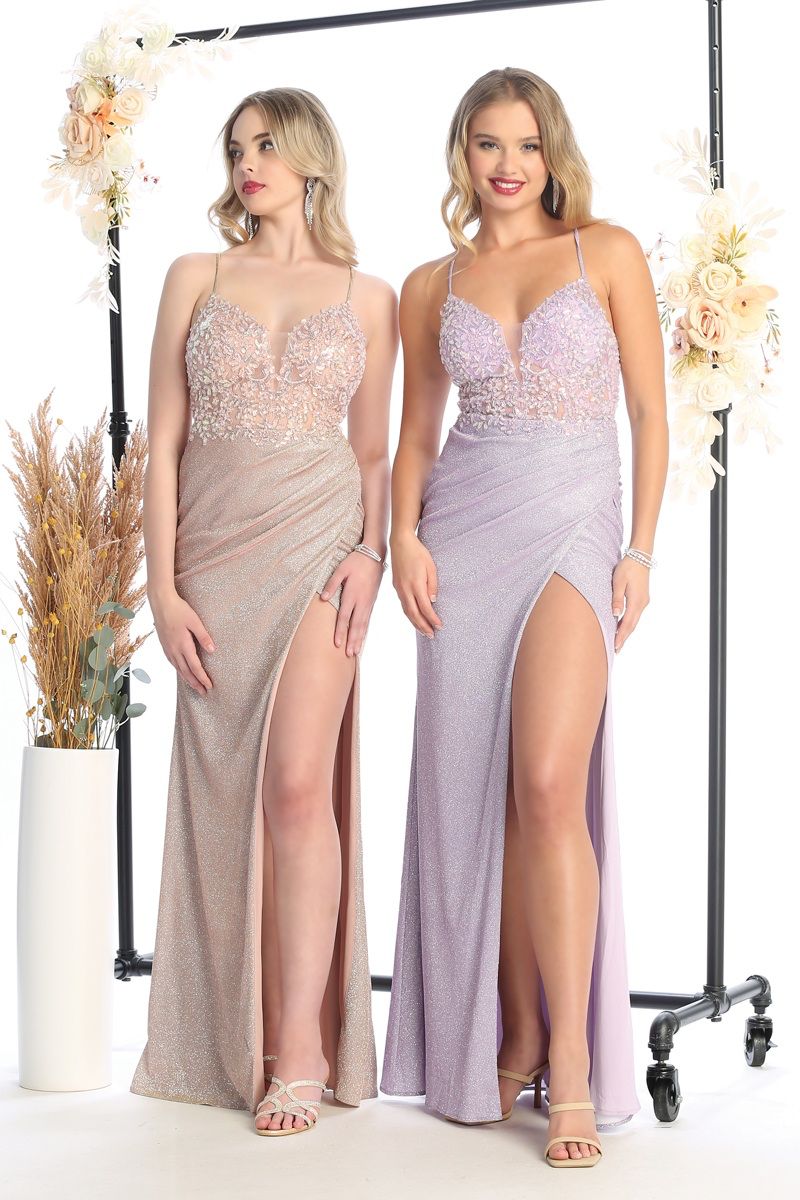 Cindy Collection 50476 Sparkling Slit Leg Dress