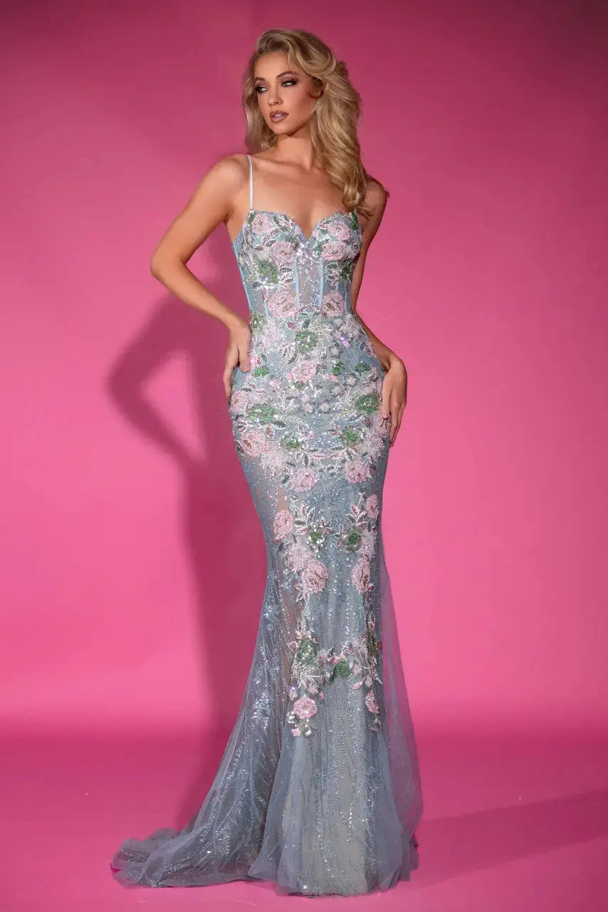 PORTIA & SCARLETT PS25199 Fitted Floral Tie Up Mermaid Gown - NORMA