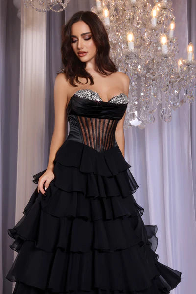 PORTIA and SCARLETT PS25961 Layered Crystal Corset Dress