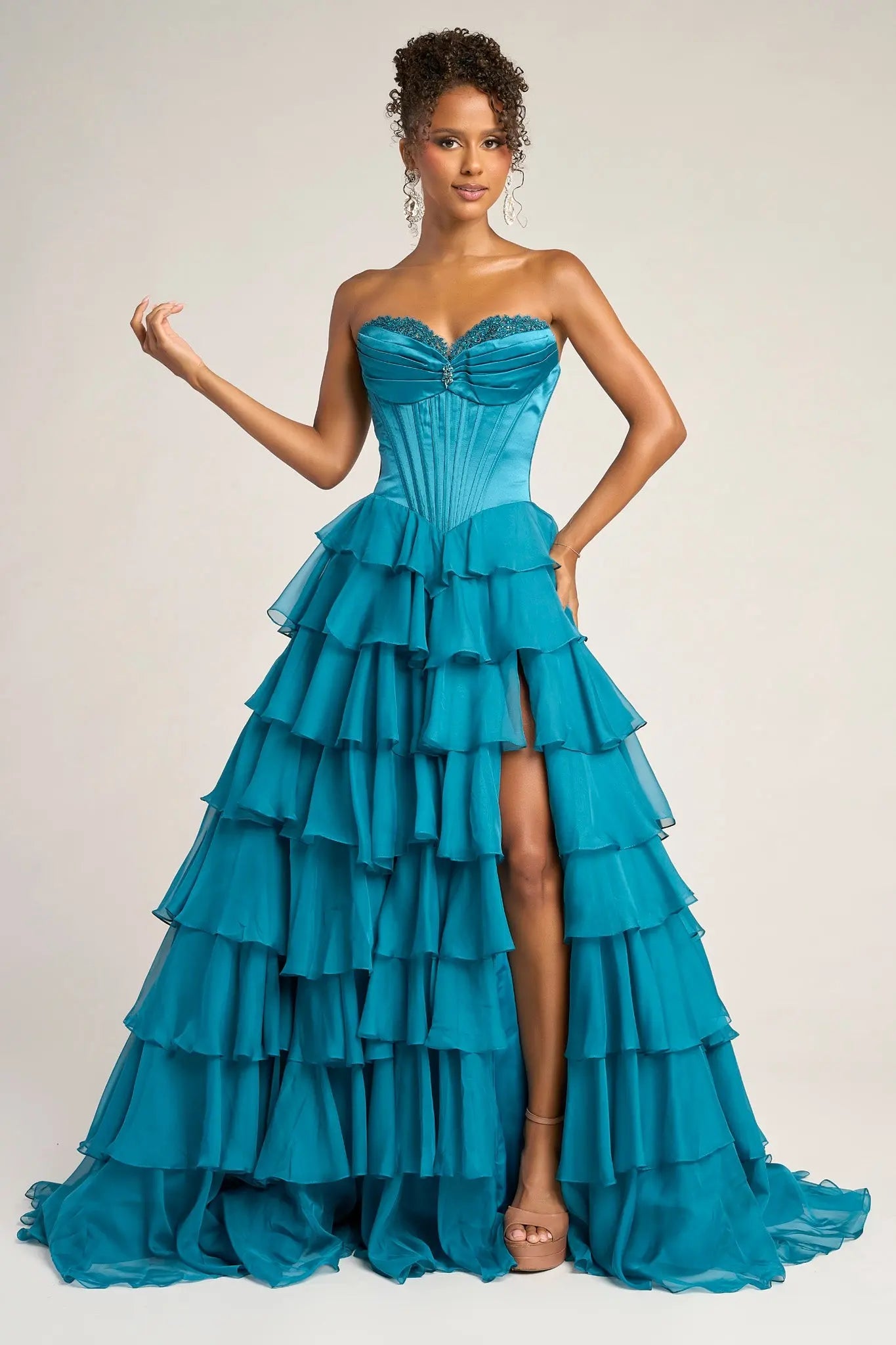 PORTIA and SCARLETT PS25963 Strapless Corset Layered Gown - NORMA REED