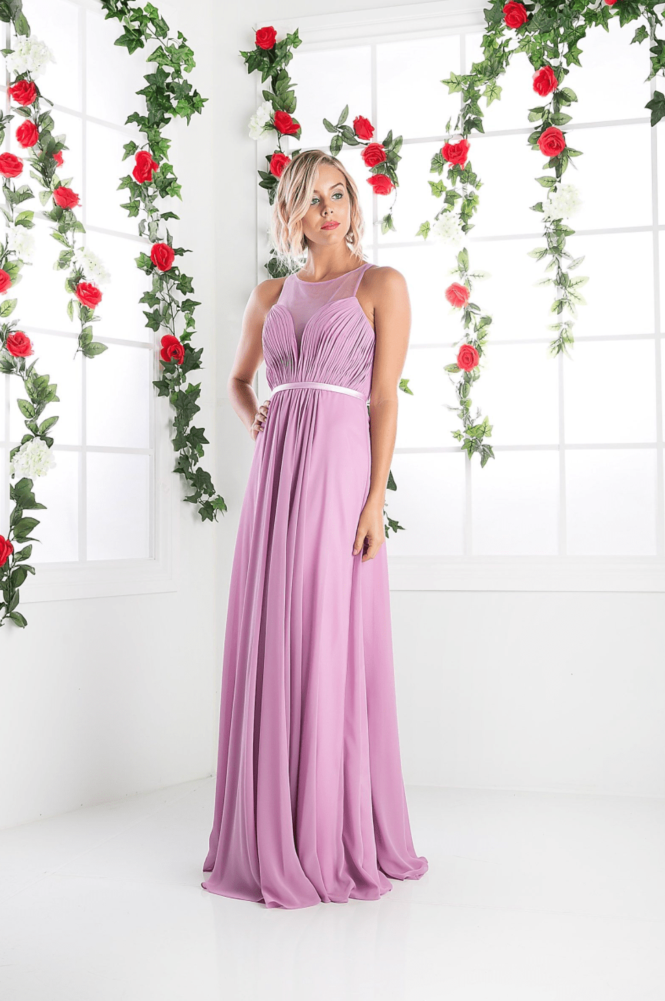 Pleated Chiffon & Sheer Dress By Cinderella Divine - NORMA REED
