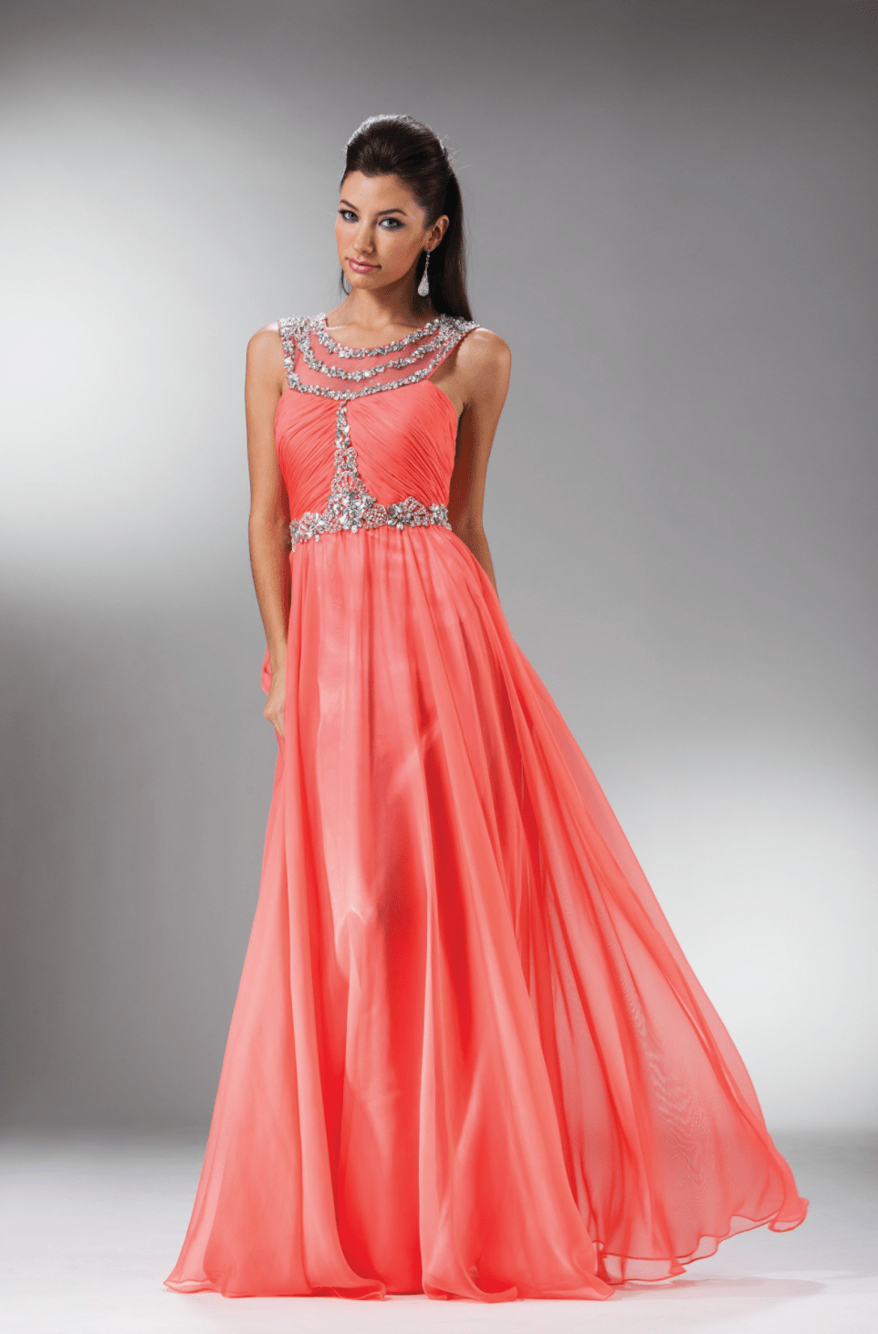 Crystal & Sheer Flowing Chiffon Long Dress By Cinderella Divine - NORMA REED