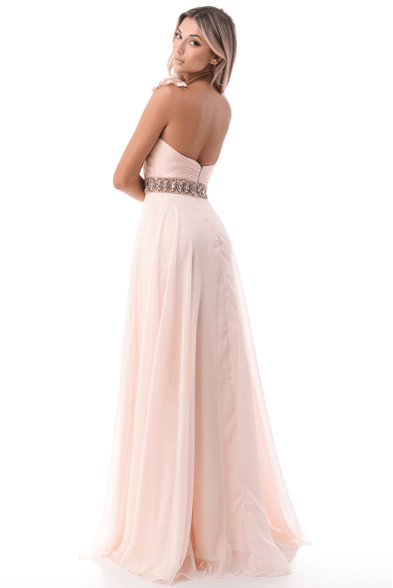 Strapless Crystal Embroidered Lace & Chiffon Long Dress By Cinderella Divine - NORMA REED