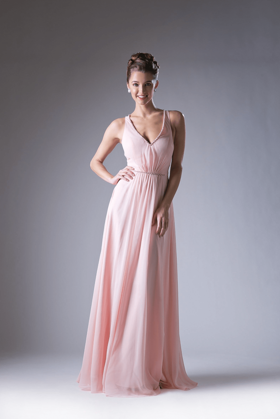 Embroidered V Neck Chiffon Dress - NORMA REED