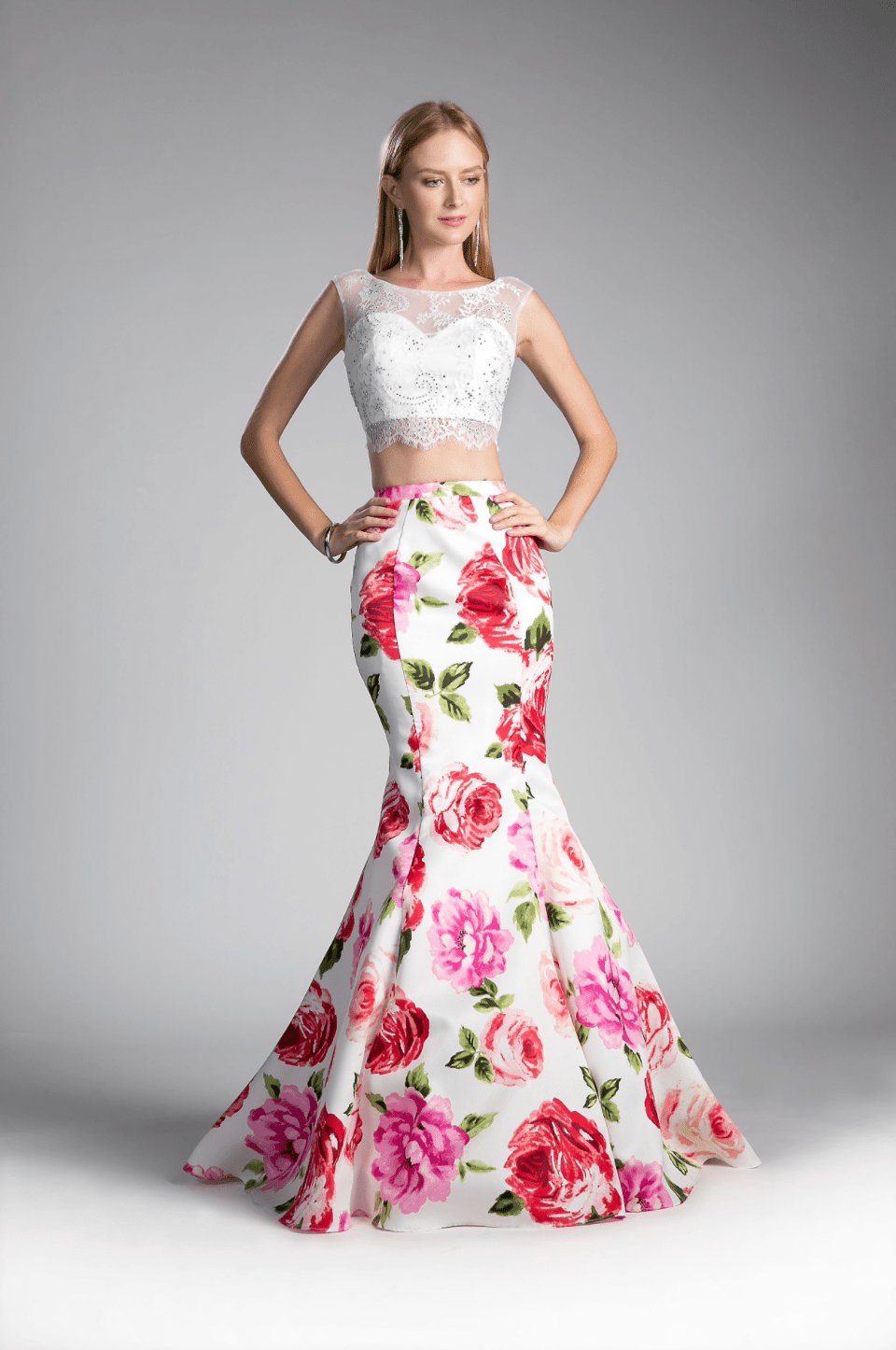 White Satin Floral Mermaid Dress by Ladivine - NORMA REED