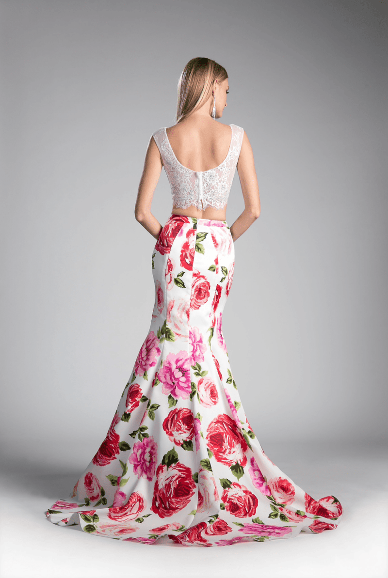 White Satin Floral Mermaid Dress by Ladivine - NORMA REED