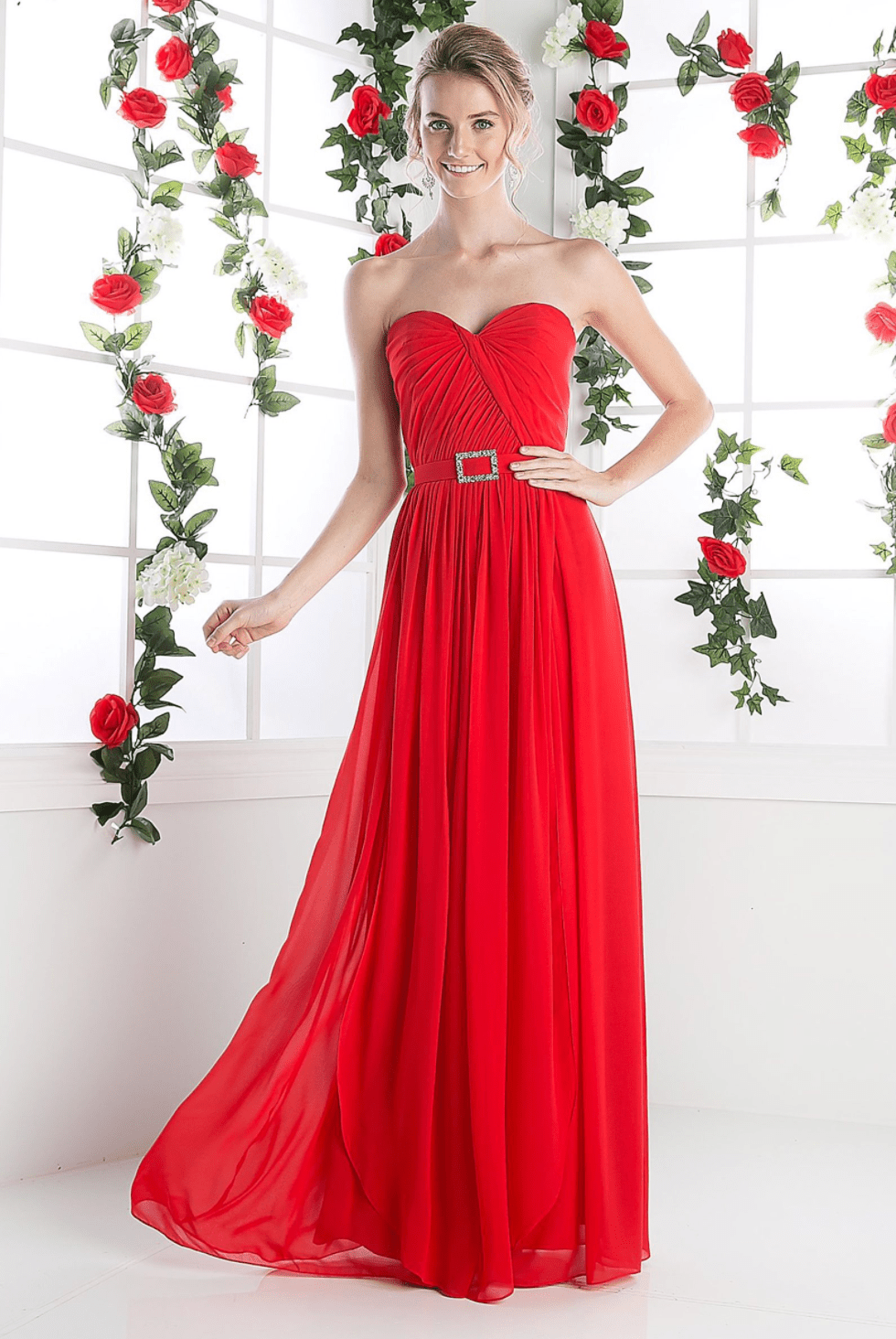 Strapless Pleated Flowing Chiffon Dress by Cinderella Divine - NORMA REED