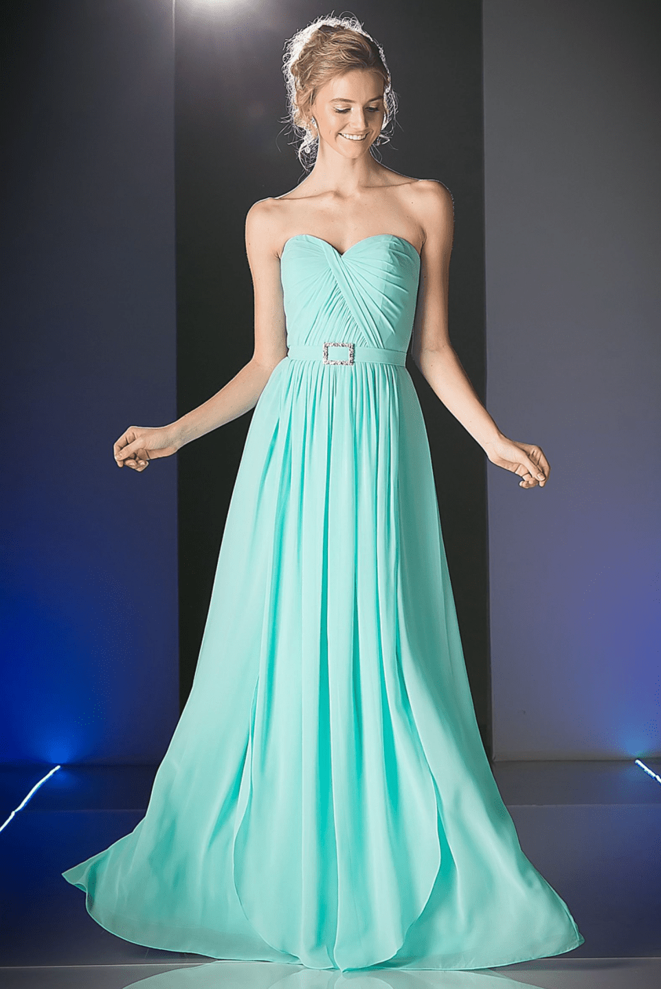 Strapless Pleated Flowing Chiffon Dress by Cinderella Divine - NORMA REED