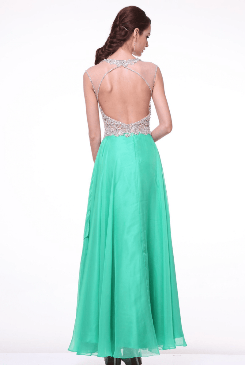 Green Chiffon Crystal Beaded Dress by Cinderella Divine - NORMA REED