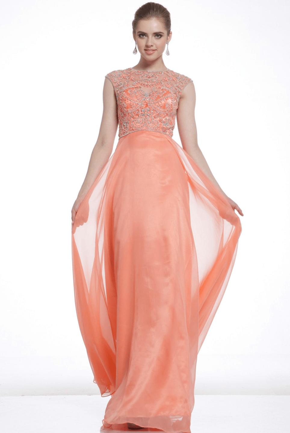 High Neck Crystal Beaded Chiffon Dress by Cinderella Divine - NORMA REED