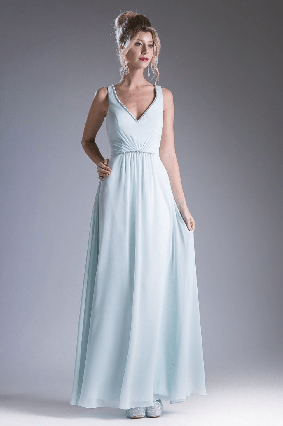 Deep V Crystal Strap Chiffon Dress Ladivine - NORMA REED