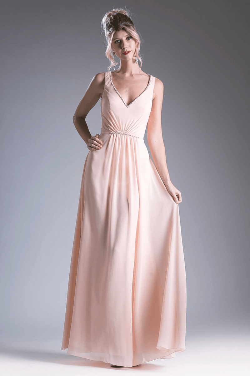 Deep V Crystal Strap Chiffon Dress Ladivine - NORMA REED