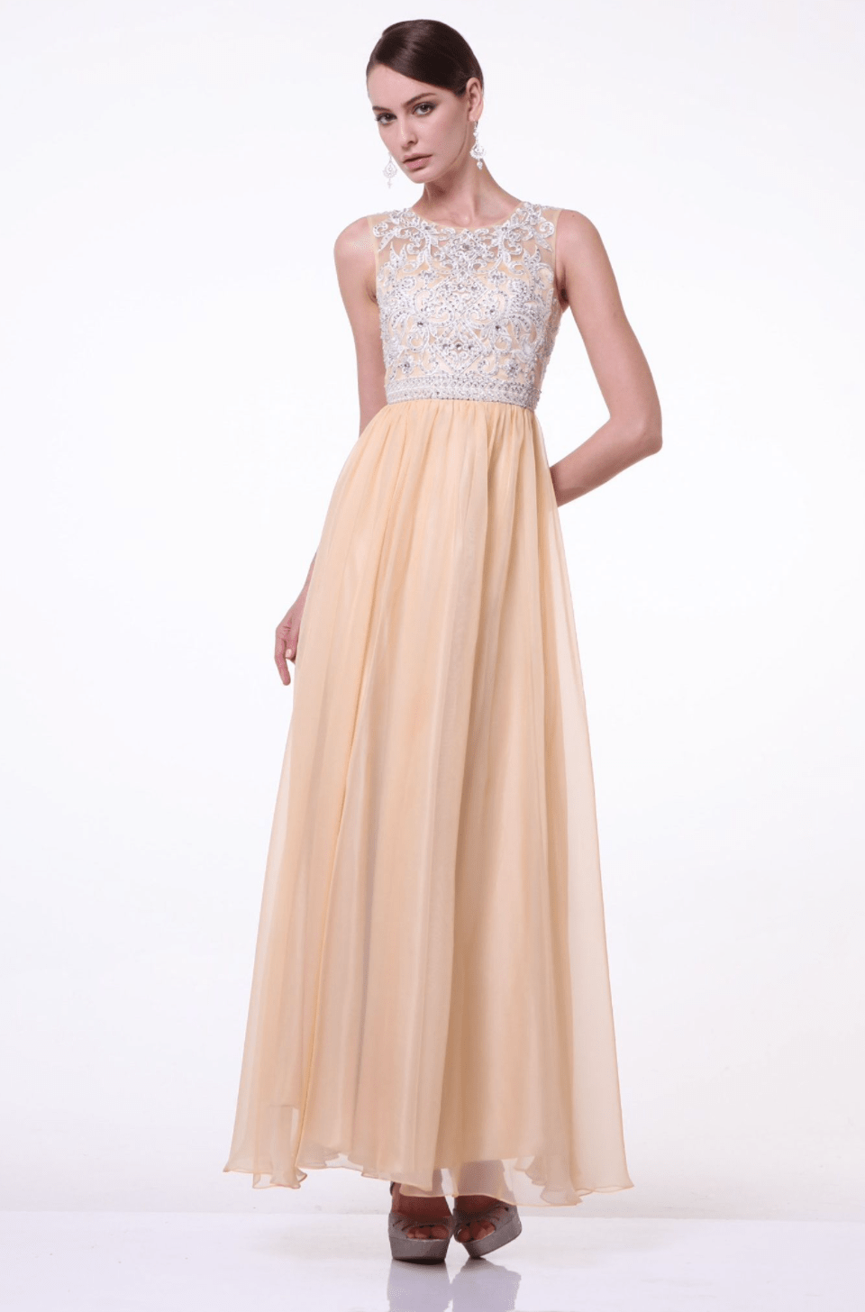 Champagne Crystal & Chiffon Long Dress by Ladivine - NORMA REED