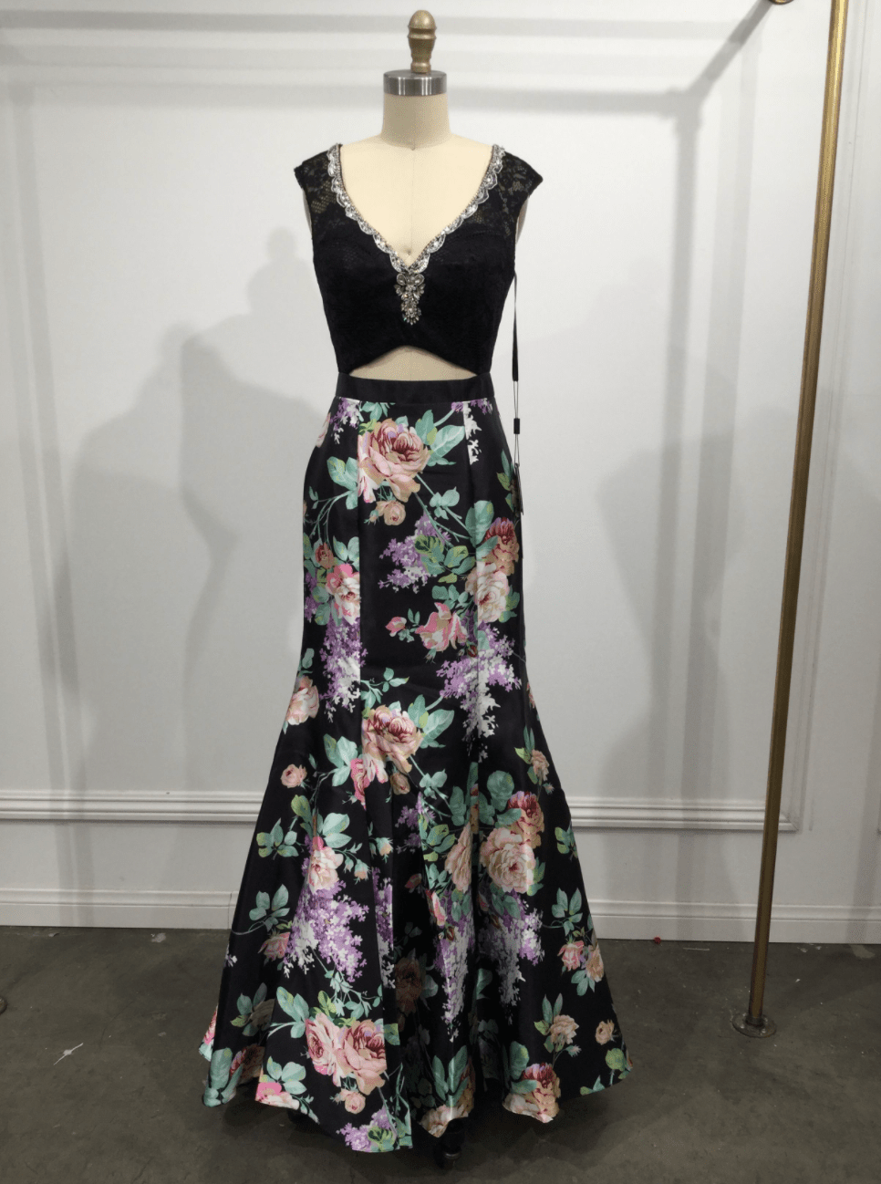 Two Piece Satin Floral Mermaid Dress - NORMA REED