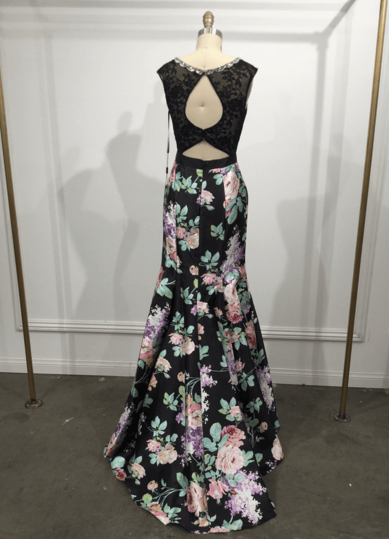 Two Piece Satin Floral Mermaid Dress - NORMA REED