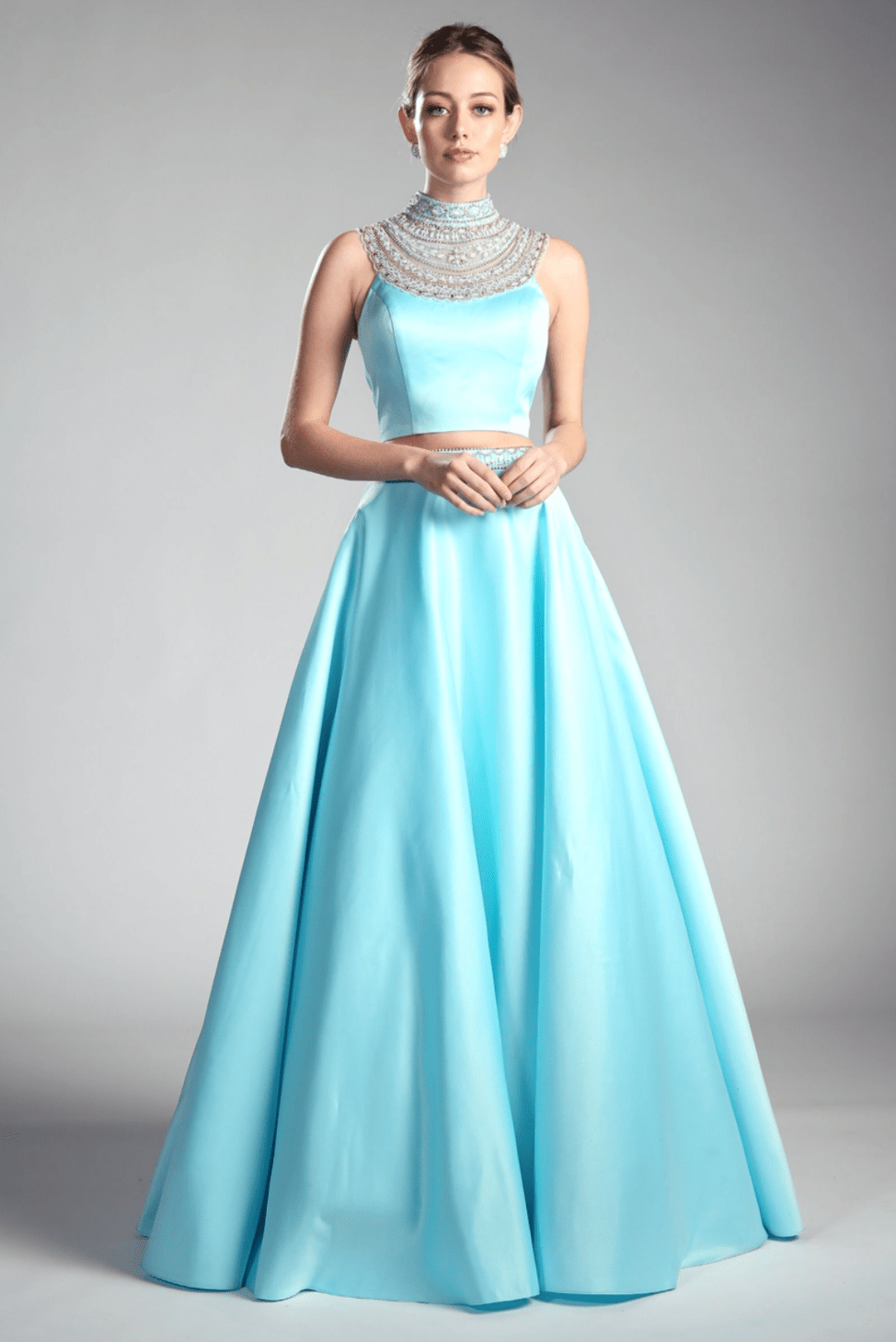 Crystal Beaded Two Piece Satin Ball Gown By Cinderella Divine - NORMA REED