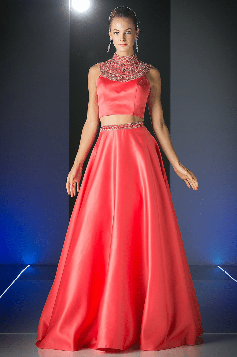 Crystal Beaded Two Piece Satin Ball Gown By Cinderella Divine - NORMA REED