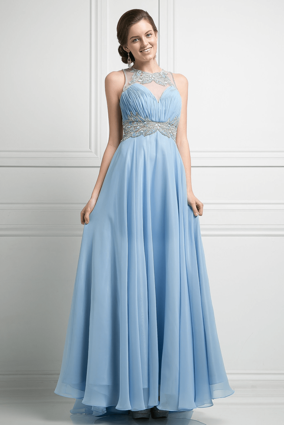 Beaded Chiffon Empire Waist Dress by Cinderella Divine - NORMA REED
