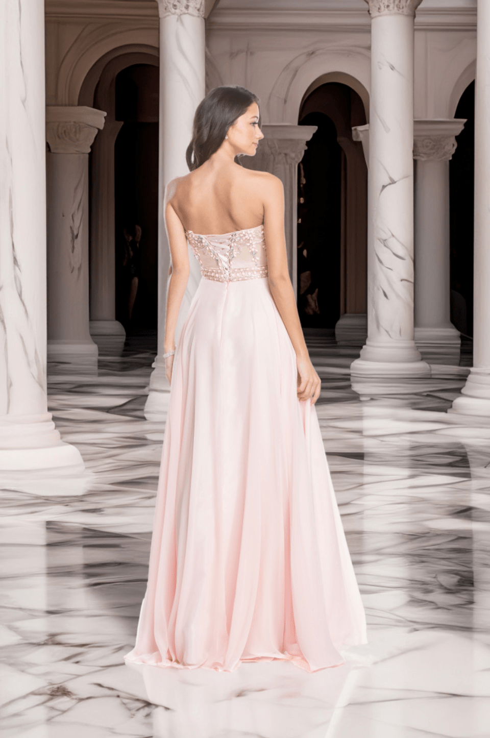 Strapless Flowing Chiffon Gown by Aspeed