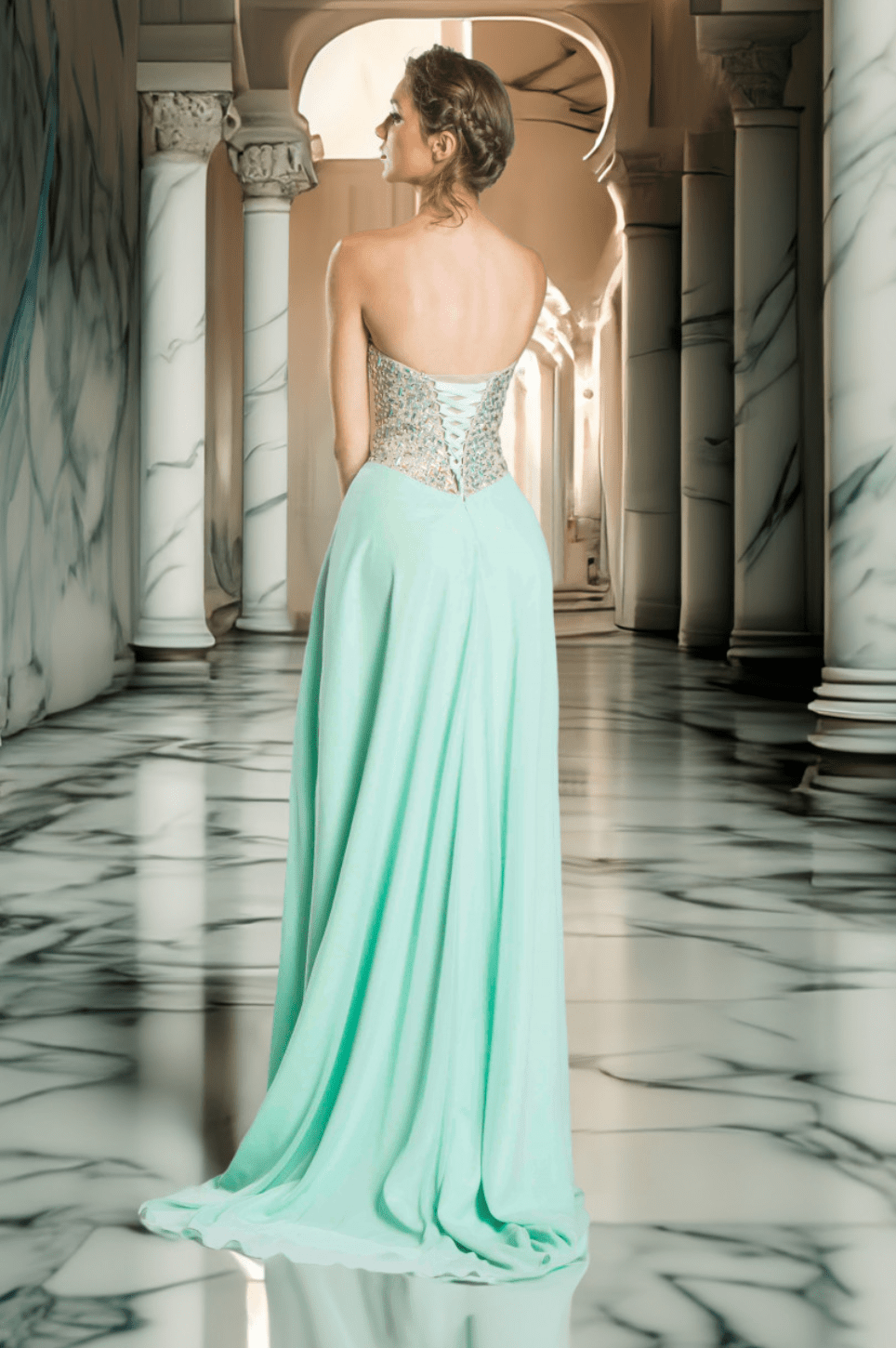 Sparkling Strapless Leg Slit Dress by Aspeed - NORMA REED