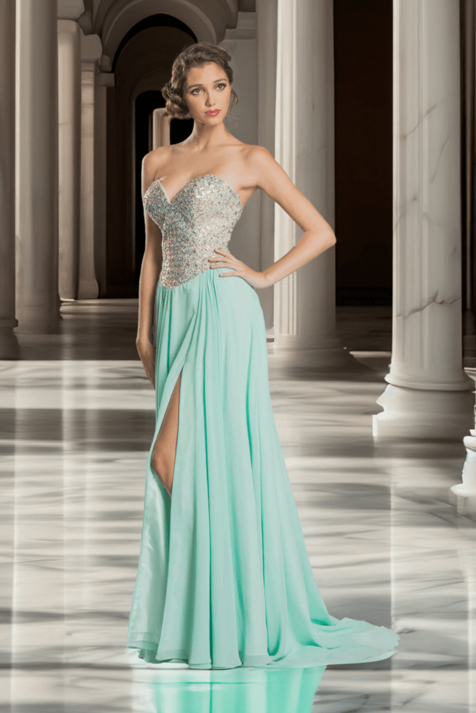 Sparkling Strapless Leg Slit Dress by Aspeed - NORMA REED