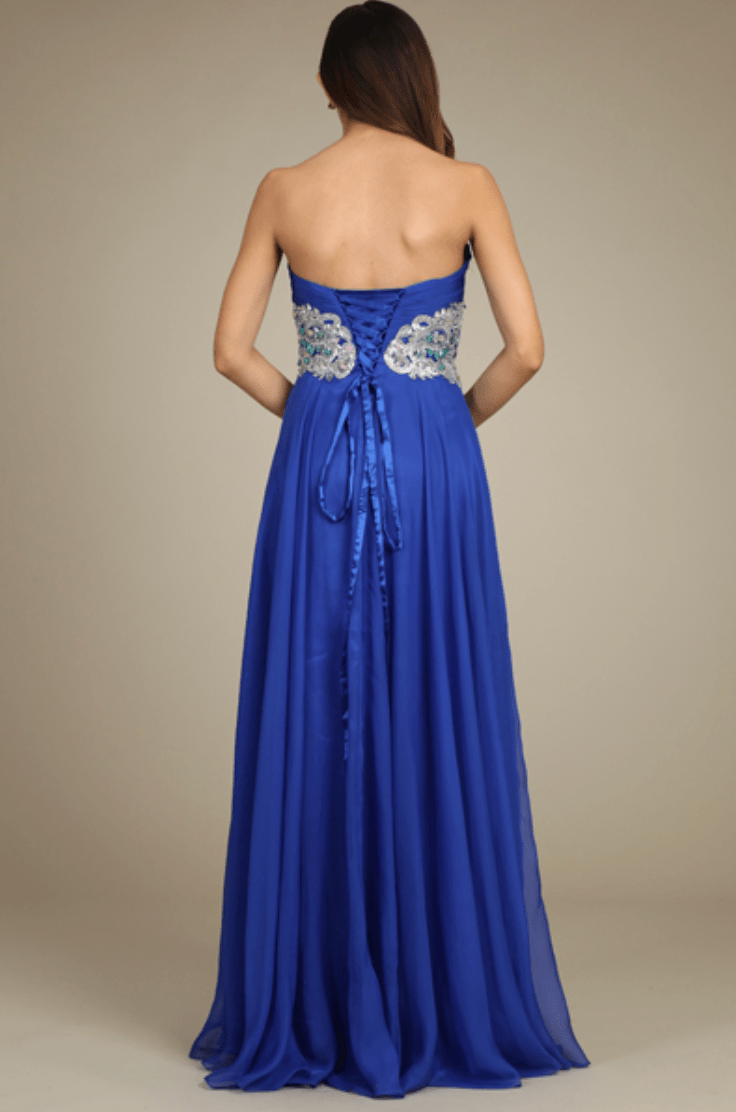 Crystal Embroidered Strapless Chiffon Dress by Fiesta | 3 Colors - NORMA REED