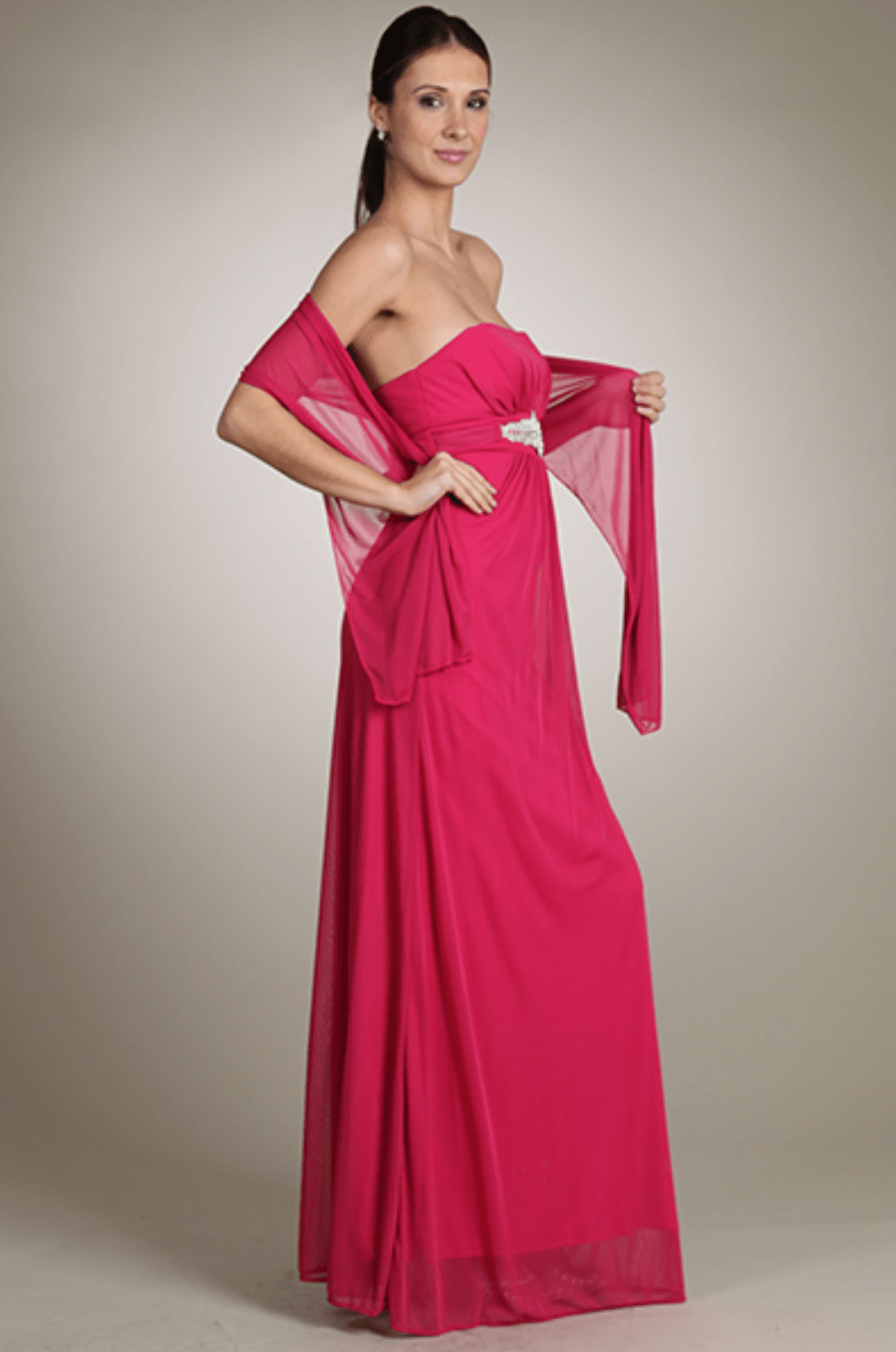 Stretch Jersey & Chiffon Strapless Long Dress by Fiesta | 8 Colors - NORMA REED