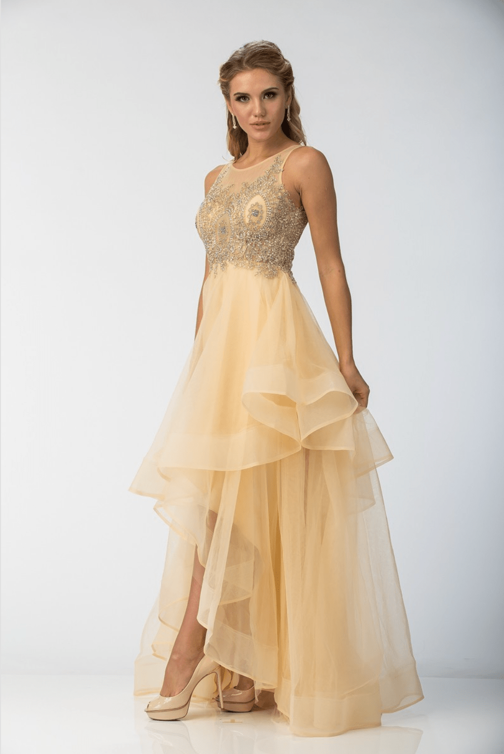 Crystal & Lace Embroidered Long Dress by Fiesta | 3 Colors - NORMA REED