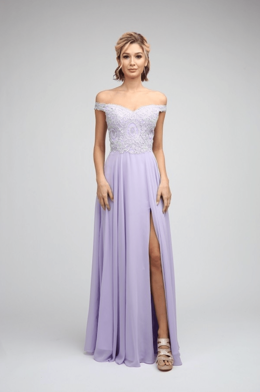 Fiesta 53096 Crystal Embroidered Leg Slit Dress - NORMA REED