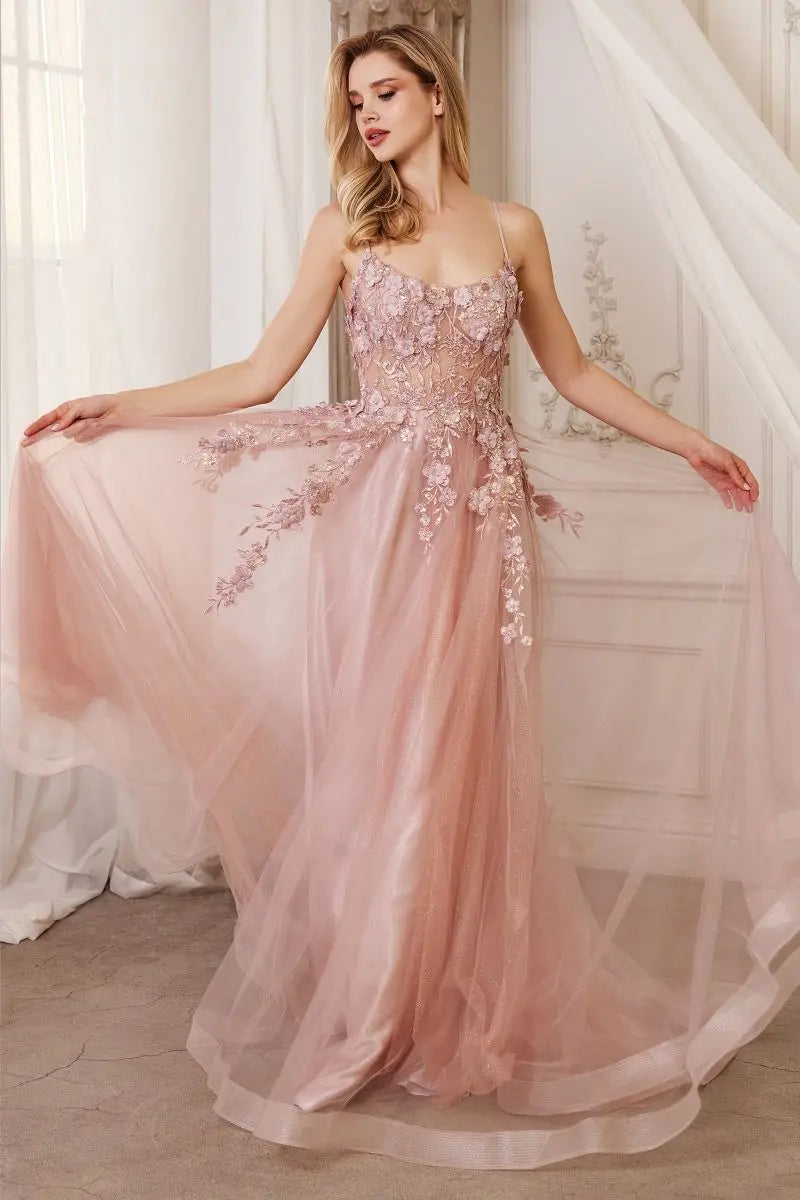 Andrea & Leo A1142 Floral Applique A-Line Gown - NORMA REED