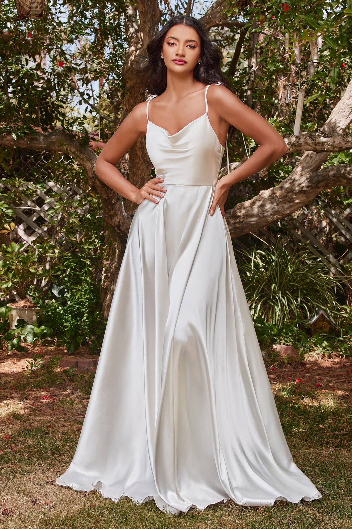 Ladivine BD104W Cowl A Line Satin Bridal Gown