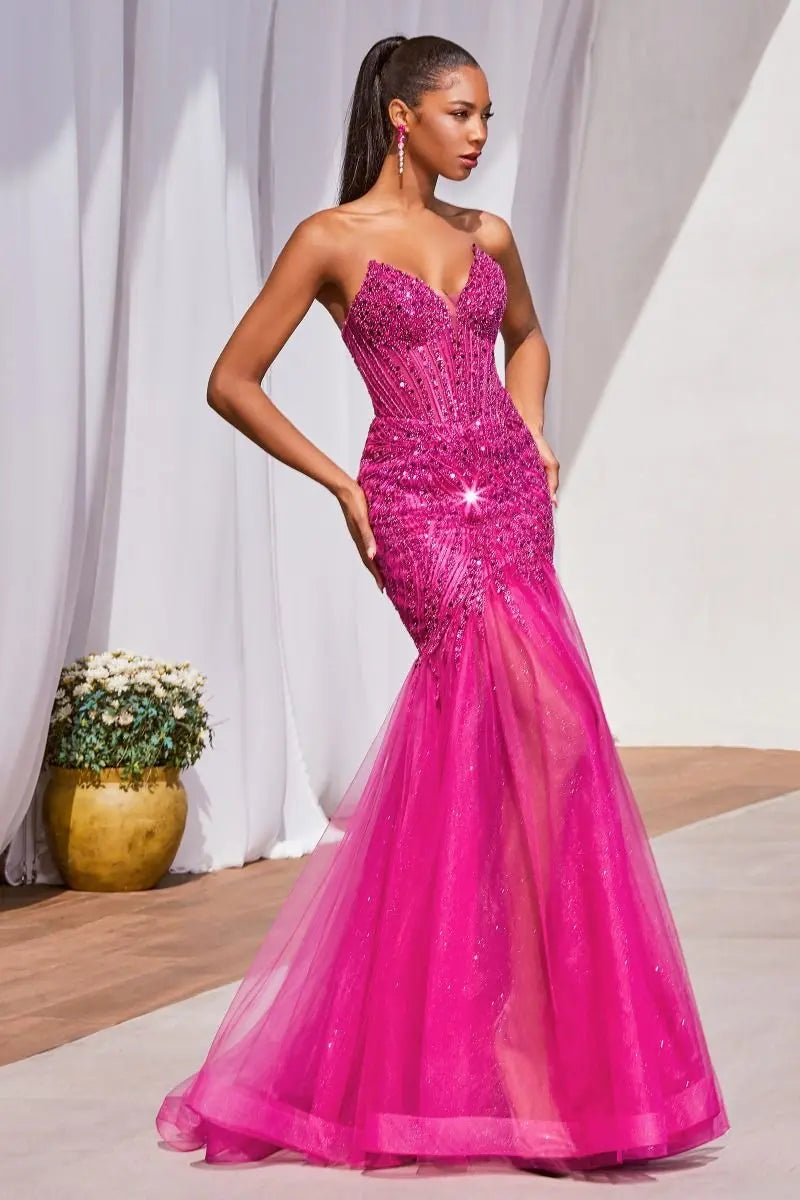 Ladivine CD0214 Cinderella Divine Strapless Beaded Mermaid Gown -