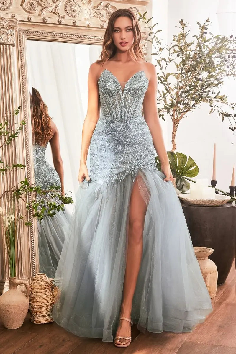 Ladivine CD0214 Cinderella Divine Strapless Beaded Mermaid Gown -