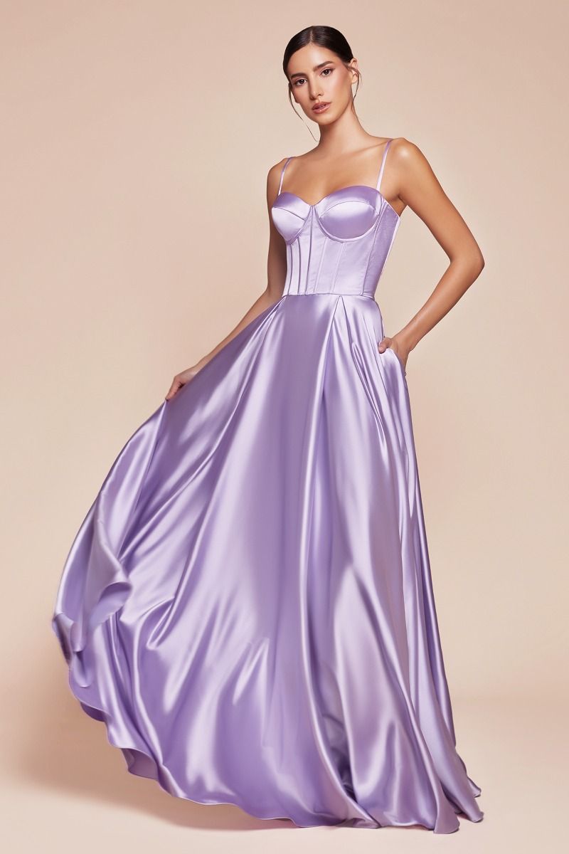 Ladivine CD337 A Line Satin Bustier Dress - NORMA REED