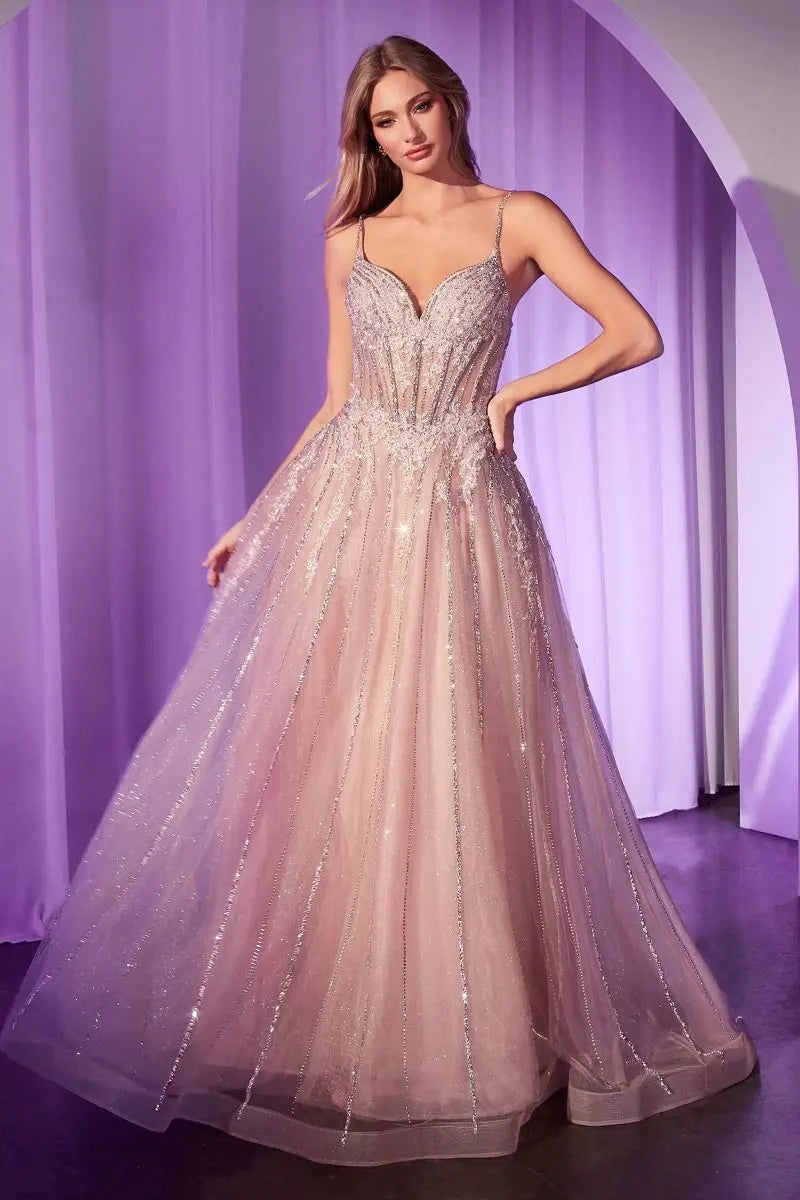 Ladivine CD786 Crystal Embellished A Line Tulle Dress
