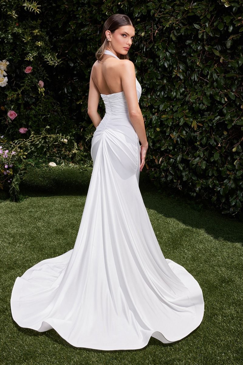 Ladivine CD796W Stretch Spandex Fitted Halter Bridal Dress