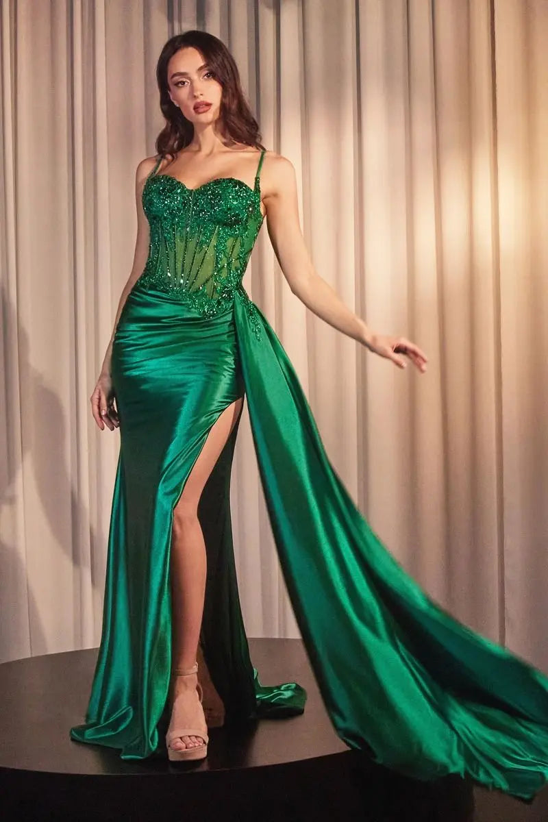 ladivine cd868 sheer corset high slit dress Ladivine CD868 - Long Sheath Dress