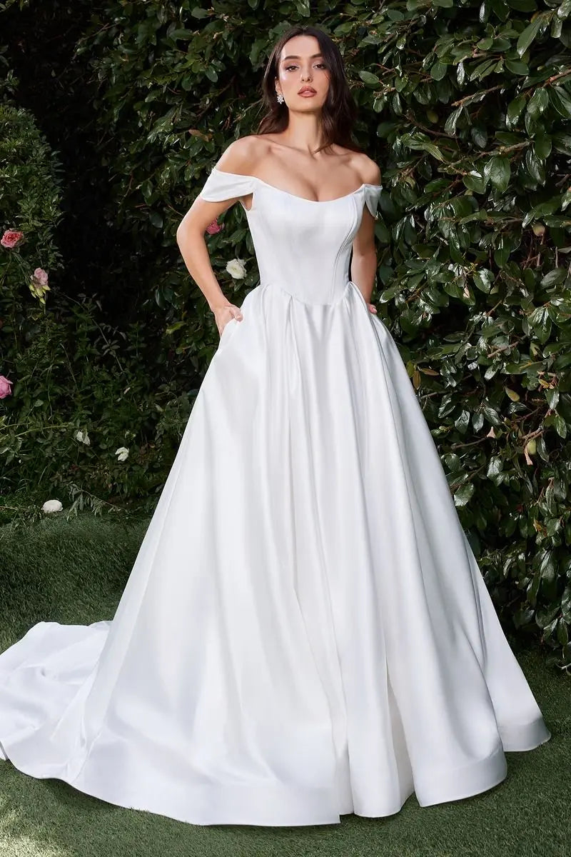 Ladivine CDS513W Off The Shoulder Soft Satin Bridal Gown | NORMA REED